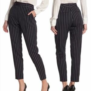 equipment warsaw navy blue wool blend pinstriped high rise trousers pants